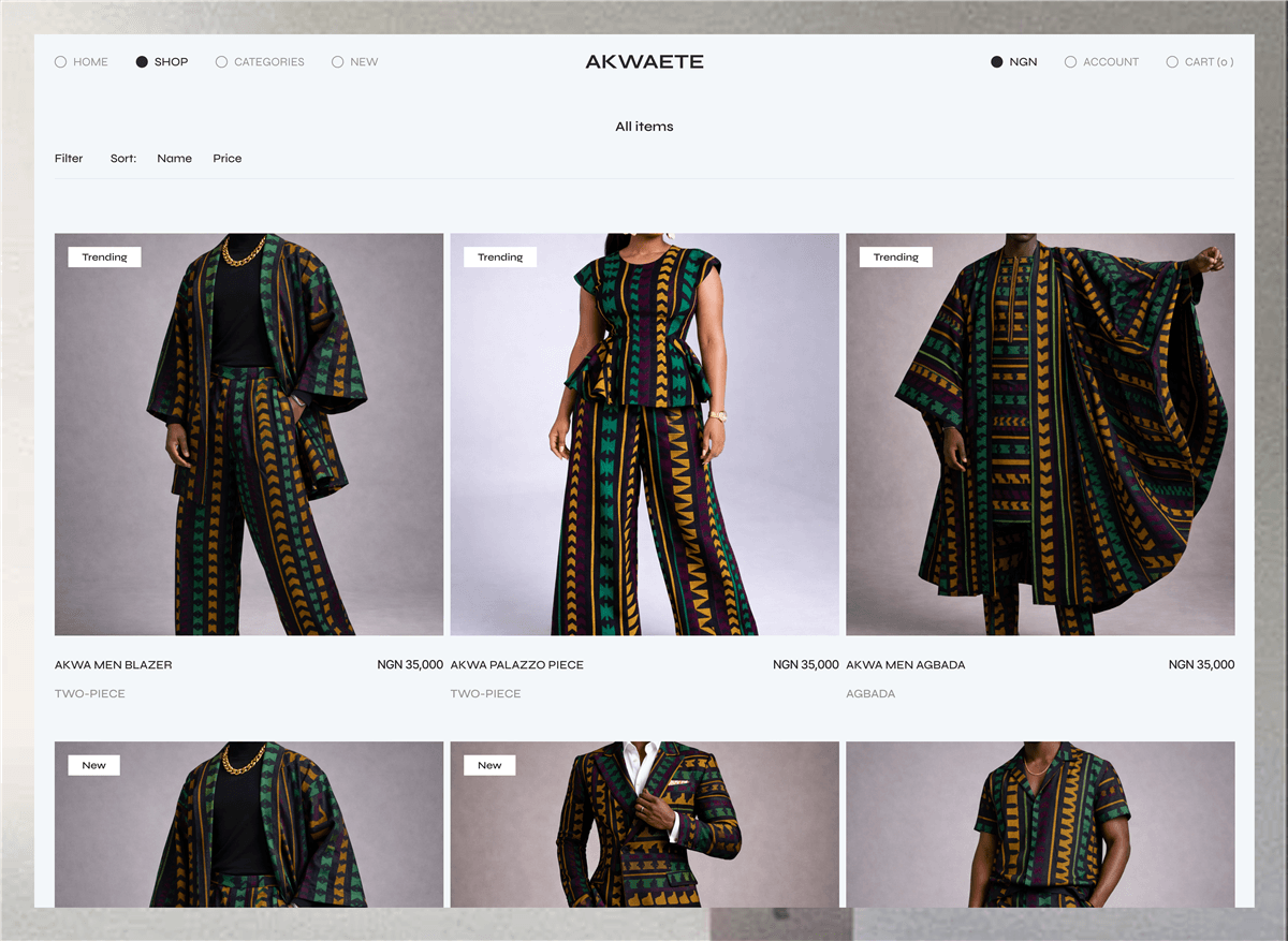 Akwaete landing page layout