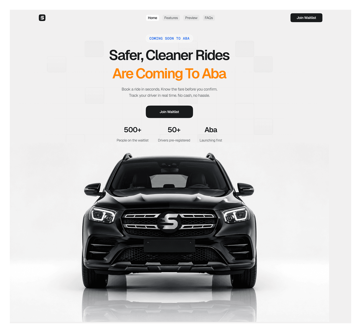 Swift ride-hailing landing page announcing safer, cleaner rides in Aba